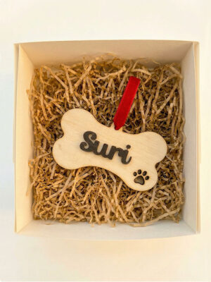 Adorno Navideño de Madera - Nombre Mascota Personalizado