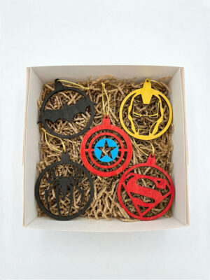 Pack de 5 Adornos Navideños de Madera - Marvel