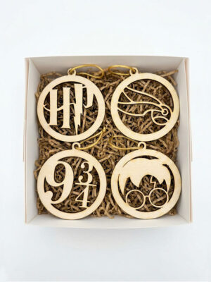 Pack de 4 Adornos Navideños de Madera - Harry Potter